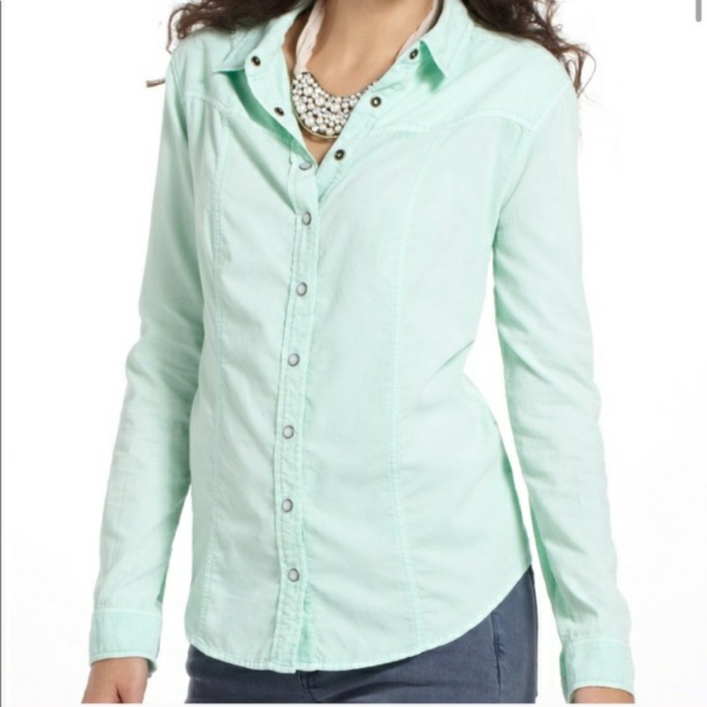 ANTHROPOLOGIE Holding Horses Mint Snap Top 6